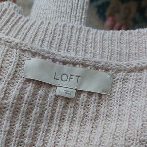 LOFT Cream Ribbed V Neck Sweater